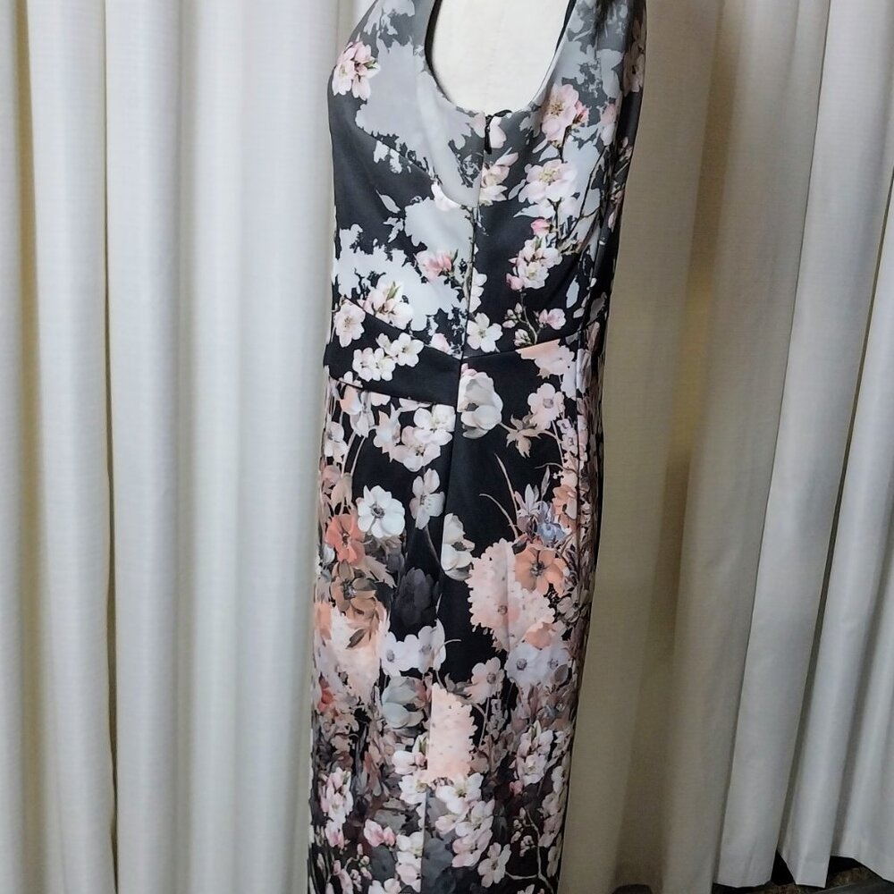PHASE EIGHT SIZE 10 GRAY & PINK V NECK FLORAL MIDI DRESS - Picture 7 of 12